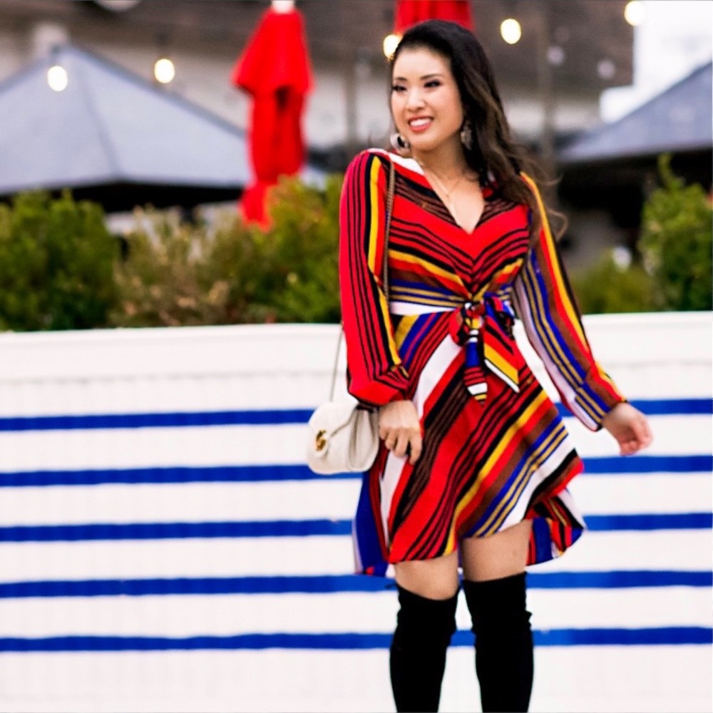 Express Striped Knotted Dress - Long Sleeve Mini Size SMALL